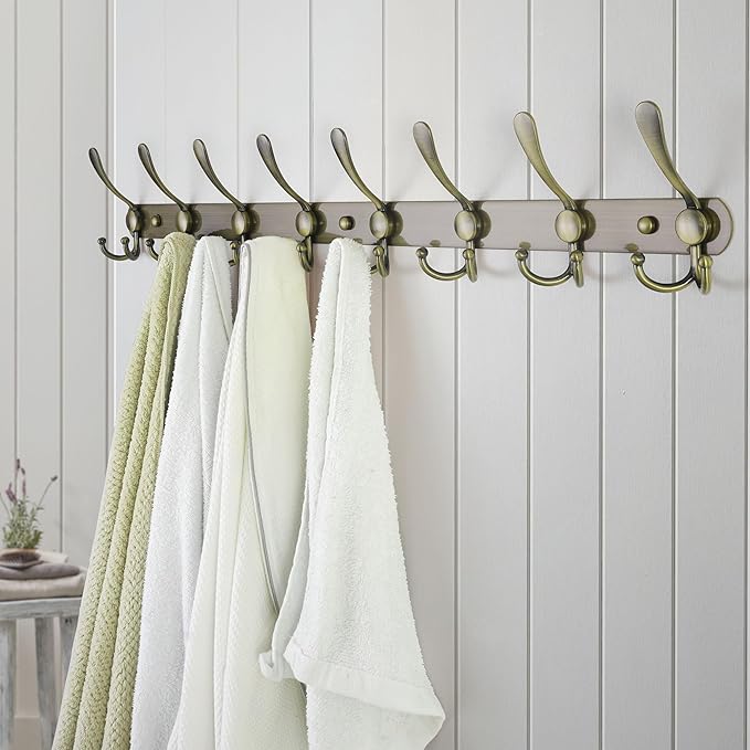 Dseap Coat Rack Wall Mount - 29.5” Long 8-Tri-Hooks Heavy Duty Coat Hanger Rail Wall Hooks for Hanging Coats Hats Clothing Clothes Purse Mudroom Entryway, Bronze, Pack of 2-NeatNest