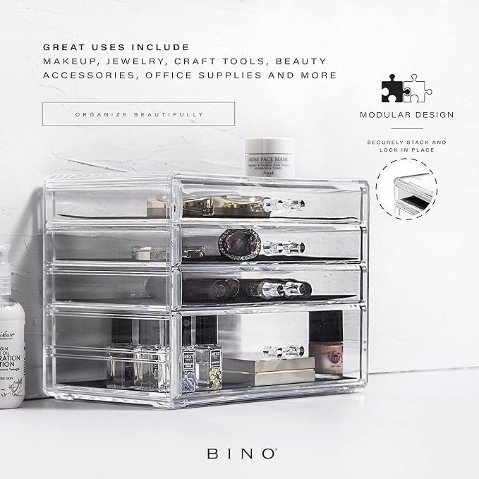 BINO THE MANHATTAN SERIES Acrylic Makeup Drawer Organizer- 4 Drawers | Clear Beauty Organizers and Storage| Cosmetic & Drawer| Home Organization| Jewelry Vanity Accessories-NeatNest