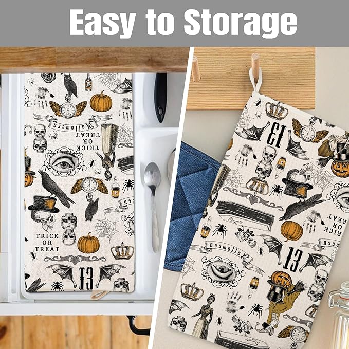 Dish Drying Mat for Kitchen Counter Large 18" x 24" Vintage Halloween Absorbent Microfiber Dishes Drainer Rack Mats Pad Reusable Washable