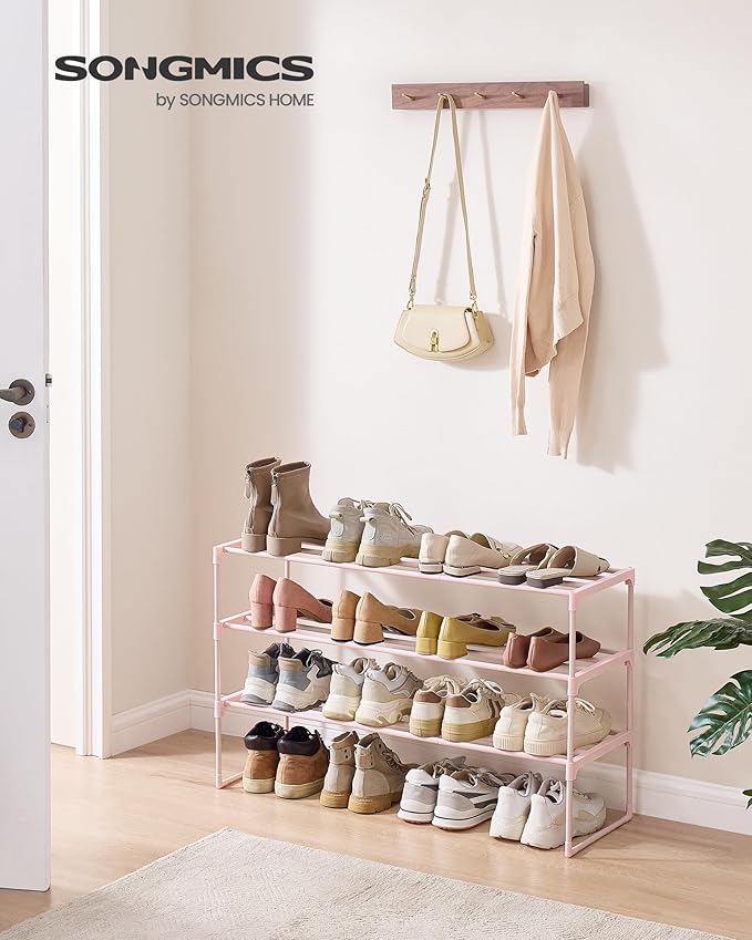 SONGMICS Shoe Rack, 3-Tier Shoe Organizer, Metal Storage Shelf, Upright or Upside Down, for 16-20 Pairs, Stackable, for Entryway, 11.8 x 36.2 x 21.7 Inches, Jelly Pink ULSA303S01-NeatNest