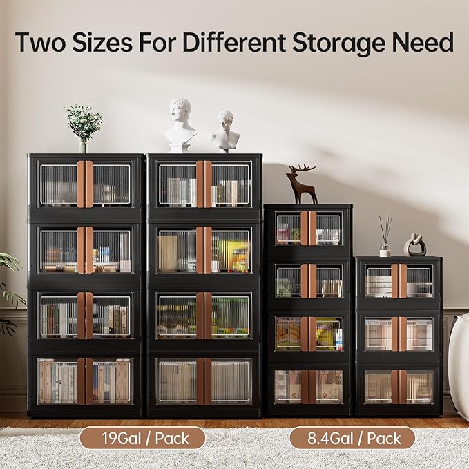 HAIXIN Storage Bin with Lid 19 Gal - Foldable Closet Storage and Organization Plastic Stackable Storage Box with Rollers Black Cube Container for Home Garage Office Craft, 1 Pack