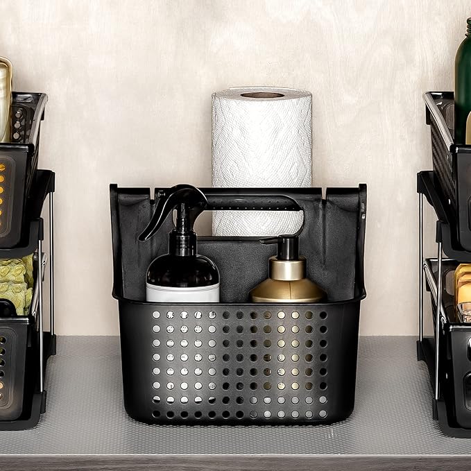 madesmart 2-Compartment Soft Grip Shower Tote for Bathroom Organization, Plastic Storage Shower Caddy Bucket, Small, Carbon-NeatNest