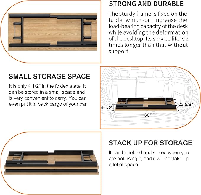 DlandHome Computer Desk, 59.8Inch Office Desk Computer Table, Study Writing Study Desk for Home Office, Teak and Black-NeatNest