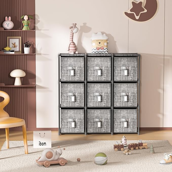 Cube Storage Organizer Shelf with 6 Printed Bins + Labels, Cubby Storage Organizer with Bins, Large Capacity Shelves for Storage,Closet, Living Room, Dorm, Yarn-NeatNest
