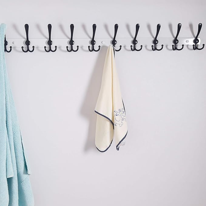 Dseap Coat Rack Wall Mount - 38” Long 10-Tri-Hooks Heavy Duty Coat Hanger Rail Wall Hooks for Hanging Coats Hats Clothing Clothes Purse Mudroom Entryway, White/Black, Pack of 2-NeatNest