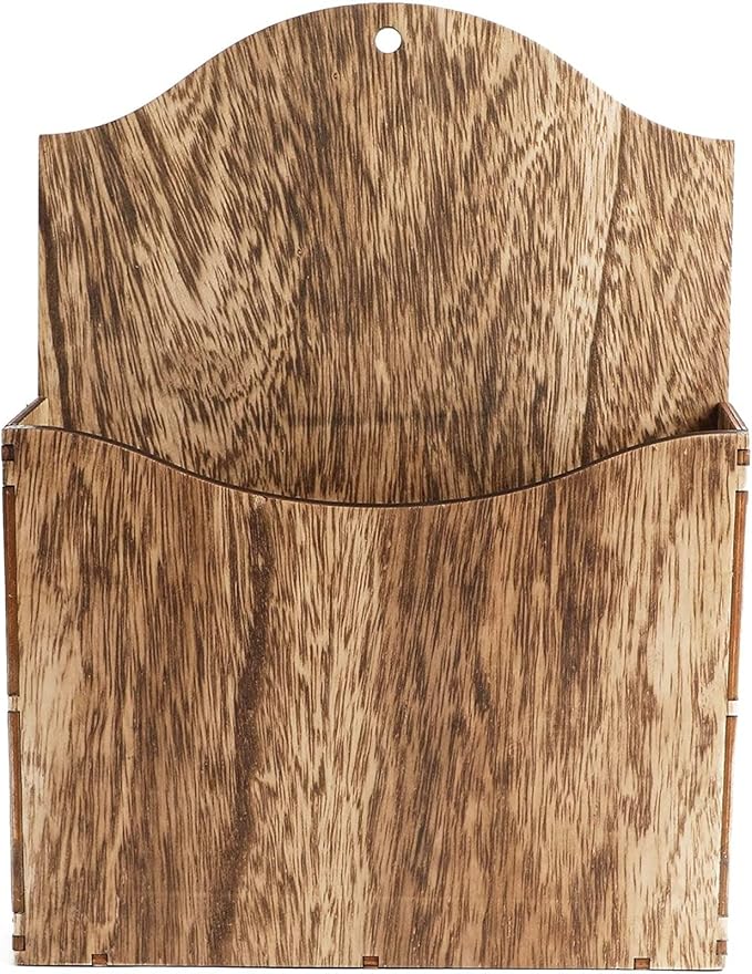 Juvale Rustic Wood Magazine Holder Wall Mount & File Organizer - 11.6 x 8.7 x 2 In Unfinished - Rustic Wall Baskets & Mountable Menu Holder
