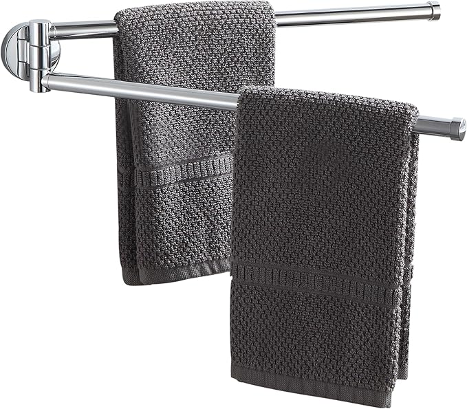 BGL Swivel Towel Bar for Bathroom Chrome,Swing Out Double Towel Bar 2-Arm Kitchen Wall Mounted Towel Hanger Holder for Bathroom Organizer-NeatNest