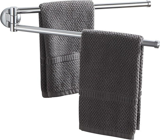 BGL Swivel Towel Bar for Bathroom Chrome,Swing Out Double Towel Bar 2-Arm Kitchen Wall Mounted Towel Hanger Holder for Bathroom Organizer-NeatNest