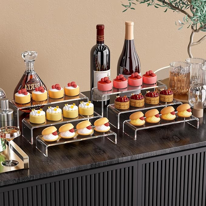 Acina Acrylic Display Risers Stand: 3Pcs 12" Large Acrylic Risers Thickened to 5mm Clear Rectangular Tiered Display Shelf for Cupcake Jewelry Gemstone Curio Figurines Collectibles-NeatNest
