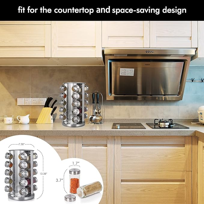 Baker Boutique Spice Rack, Spice Organizer for Countertop, Empty 20-Jars Rotating rack, Spinning flavoring Rack Shelf, Revolving Rack for Kitchen (Silver)-NeatNest