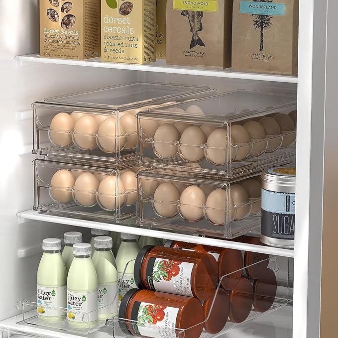 BPA Free Refrigerator Organizer Bins, Stackable Egg Holder, 18 Egg Tray
