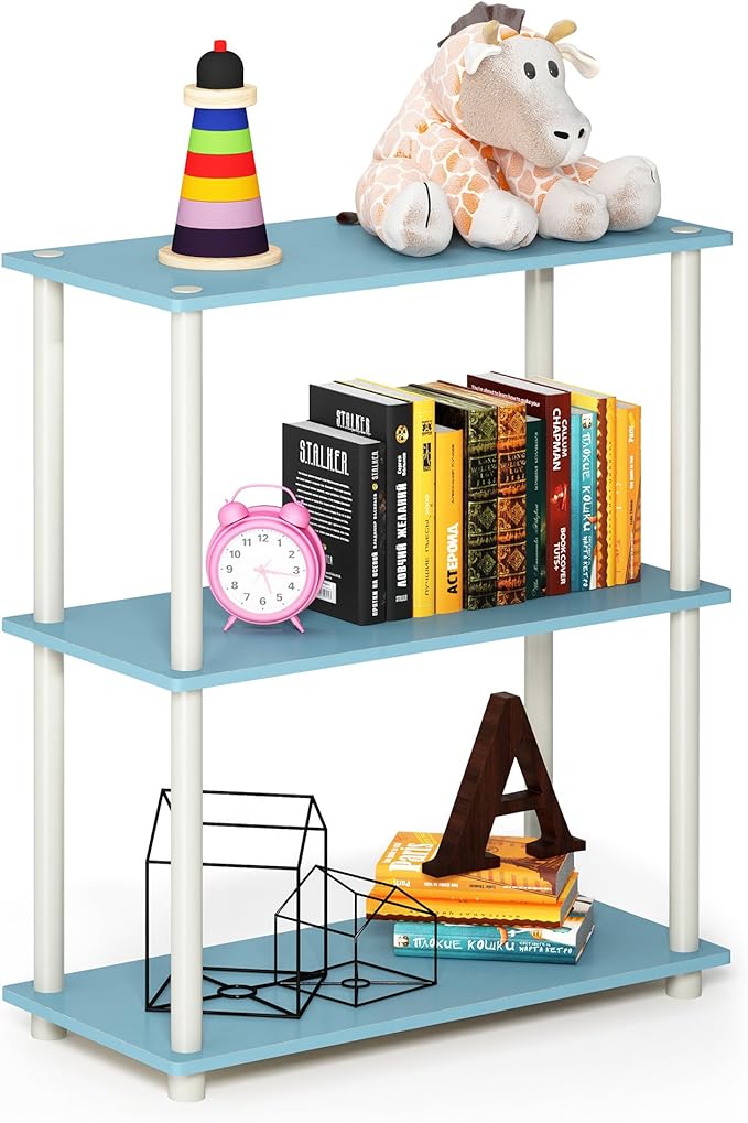 Furinno Turn-N-Tube 3-Tier Compact Multipurpose Shelf Display Rack, Light Blue/White-NeatNest