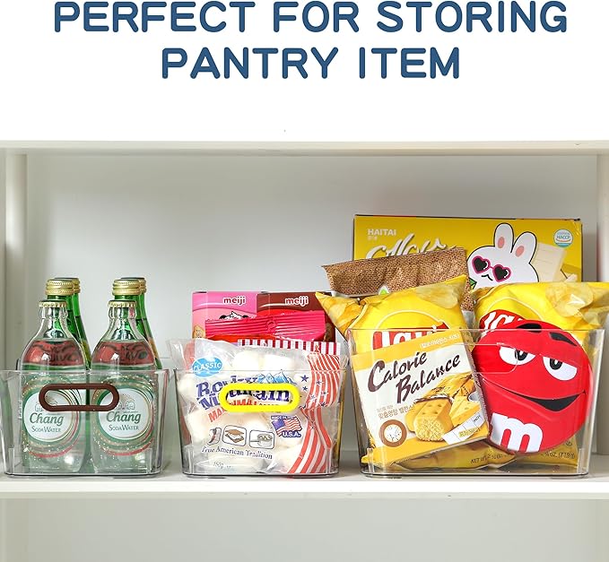 Clear Plastic Storage Bins 8 Pack with 16 Soft Silicone Handles, Organizer Bins for Home & Kitchen, Storage Containers for Pantry, Fridge, Laundry, Bathroom, Classroom-NeatNest