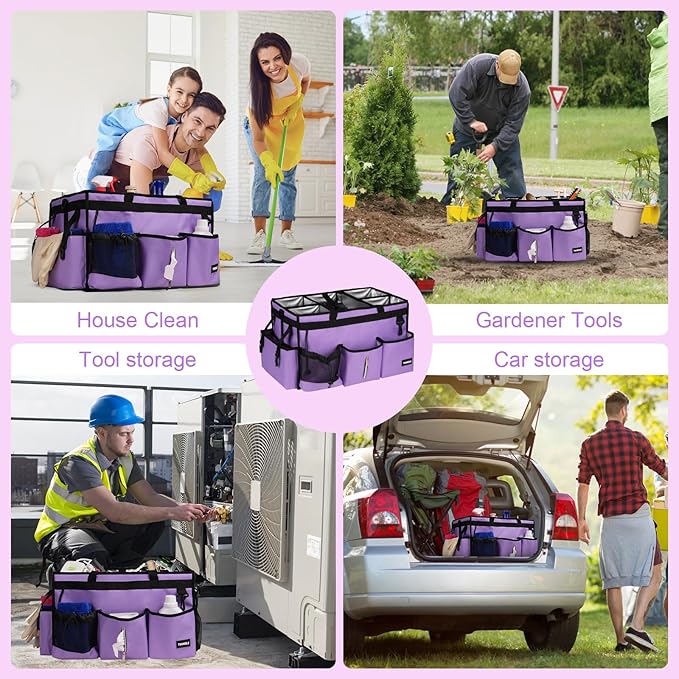 Extra-Large Cleaning Caddy Bag With Detachable Divider,Cleaning Caddy For Cleaning Supplies,19.69" X 11.42" X 11.42" Cleaning Supply Caddy With Adjustable Shoulder Strap & Waist Belt For Cleaners