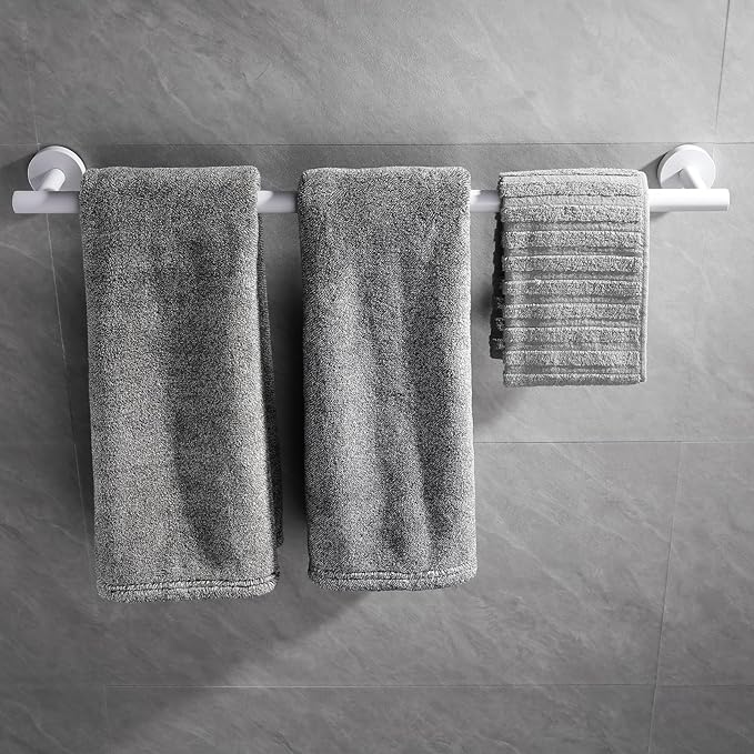 GERZWY 24-Inch Bathroom Towel Bar Modern Round Style Bath Towel Bar SUS 304 Stainless Steel Wall Mount, White