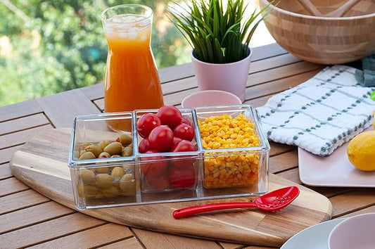 Condiment Server with 3 Removable Containers and Lids - Ideal for Parties, BBQs, and Picnics, Dishwasher Safe, and Made in the USA-NeatNest