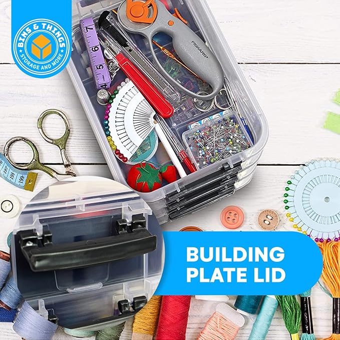 Bins & Things Stackable Storage Container with 2 Trays - Gray Craft Storage/Craft Organizers and Bead Organizer Box/Art Supply-NeatNest