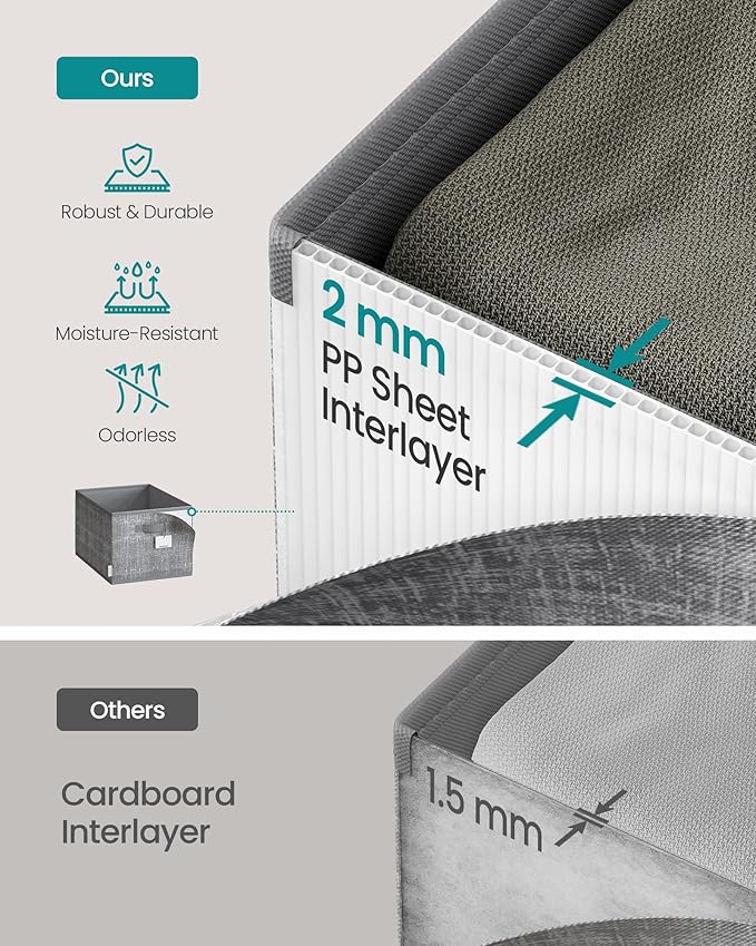 SONGMICS Storage Baskets, Set of 3 Fabric Storage Bins, 15.7 x 11.8 x 9.5 Inches, Foldable Closet Organizer for Shelves, 2 Handles, Label Holders, for Bedroom, Living Room, Cattail Gray UROB440G01