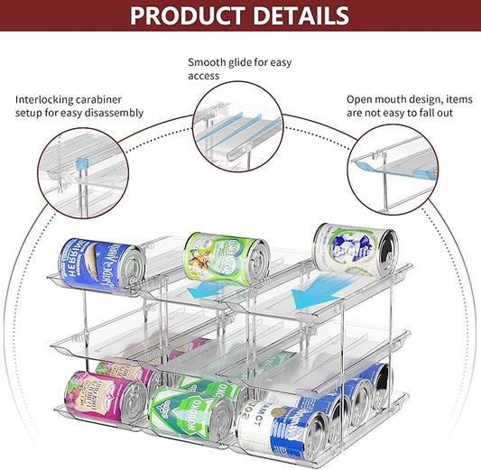 Can Organizer for Pantry, 6 Sets 3Tiers Can Storage Organizer Pantry, Soda Can Organizer for Fridge 72 Cans Rack Automatic Rolling Stackable Canned Food Organizer,Clear-NeatNest
