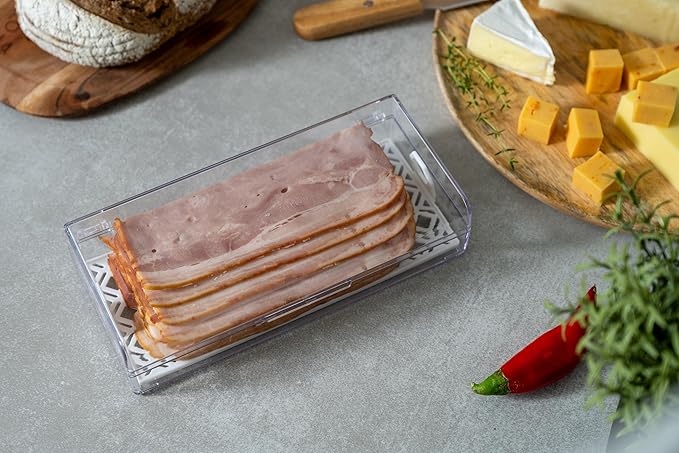 Deli Keeper | Fridge Storage Container with Hinged Lid and Removable Tray | Small Cold Cuts Organizer | Dishwasher Safe | Made in USA-NeatNest