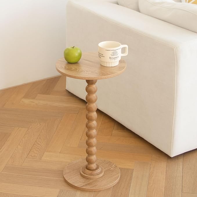 Small Side Table, Drink Table for Small Spaces, Modern Accent Table Martini Table with Solid Wood Leg, Round End Tables Living Room for Bedroom and Office (Rustic Walnut)