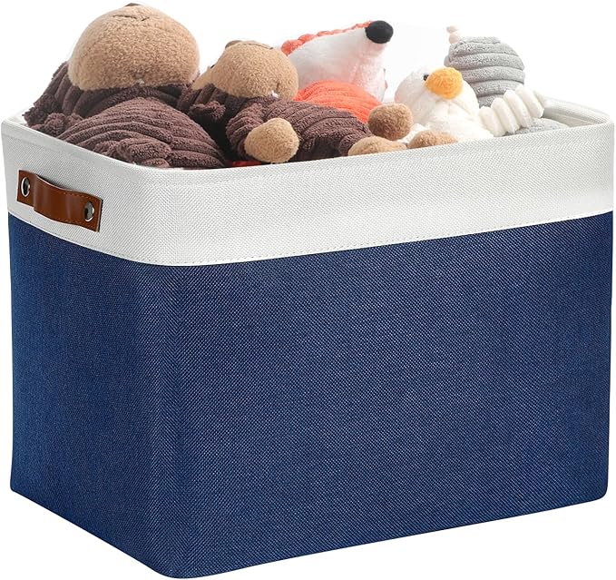 DULLEMELO Large Storage Baskets, Fabric Storage Bins for Organizing Foldable Linen Shelf Baskets for Clothes, Toys, Closet, Laundry (White&Blue,16"x12"x12"-1 Pack)-NeatNest