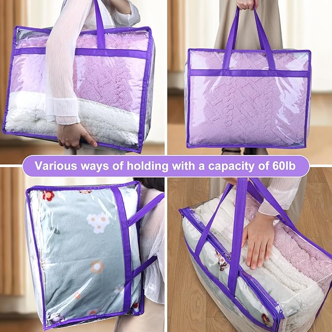 2 Pack Clear Zippered Storage Bags for Clothes, Closet Organizers and Storage Vinyl Bag for Bedding, Linen, Blankets, Comforters, Clothes & Toys Multi Purpose & Space Saver PVC Organizers-NeatNest