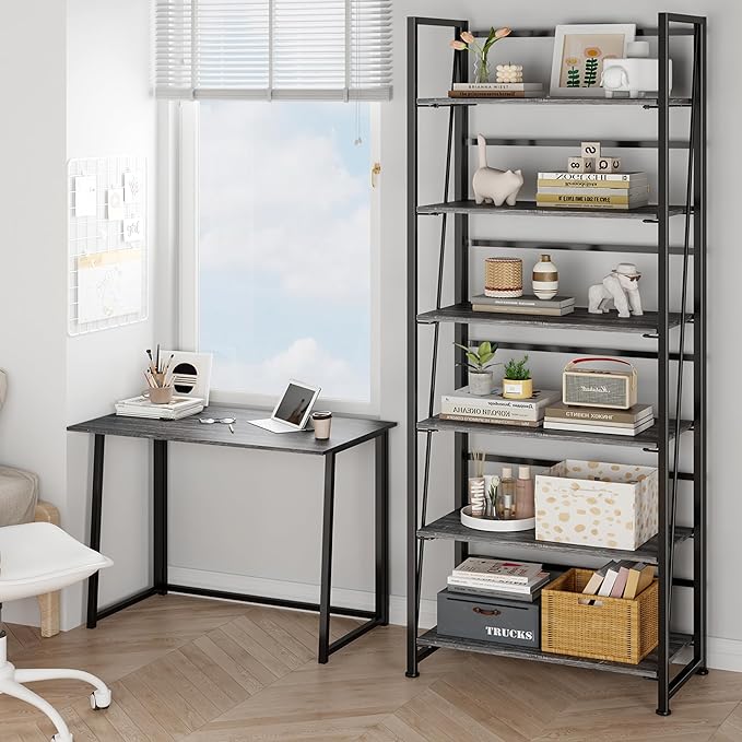 BHG Vintage Multifunctional Folding Bookshelf, No-Assembly Plant Stand Storage Rack Shelves for Home Office-NeatNest