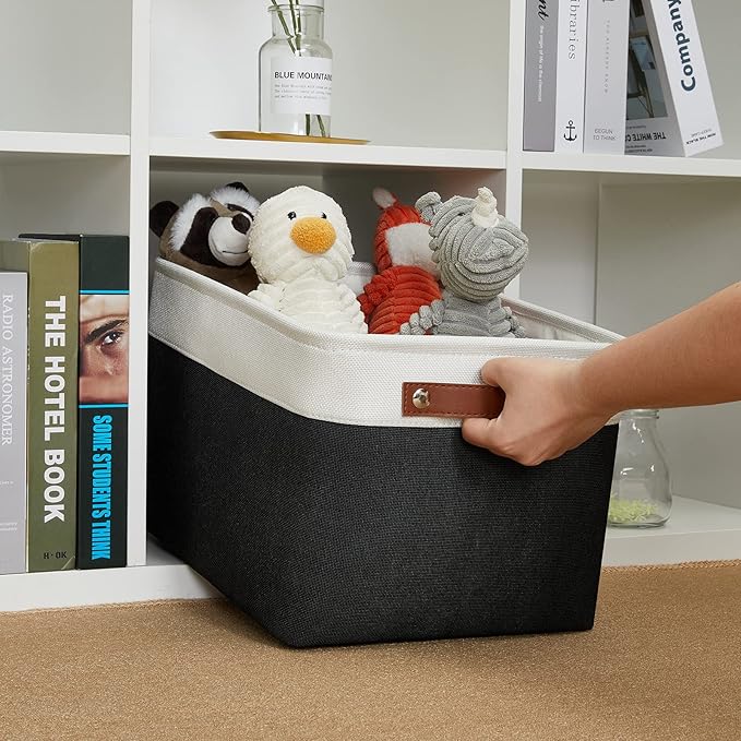 DULLEMELO Linen Closet Organizer and Storage Basket for Office, Bedroom, Cloth, Baskets for Organizing and Storage with handles for Shelves,Closet,Gift,Toys(White&Black)-NeatNest