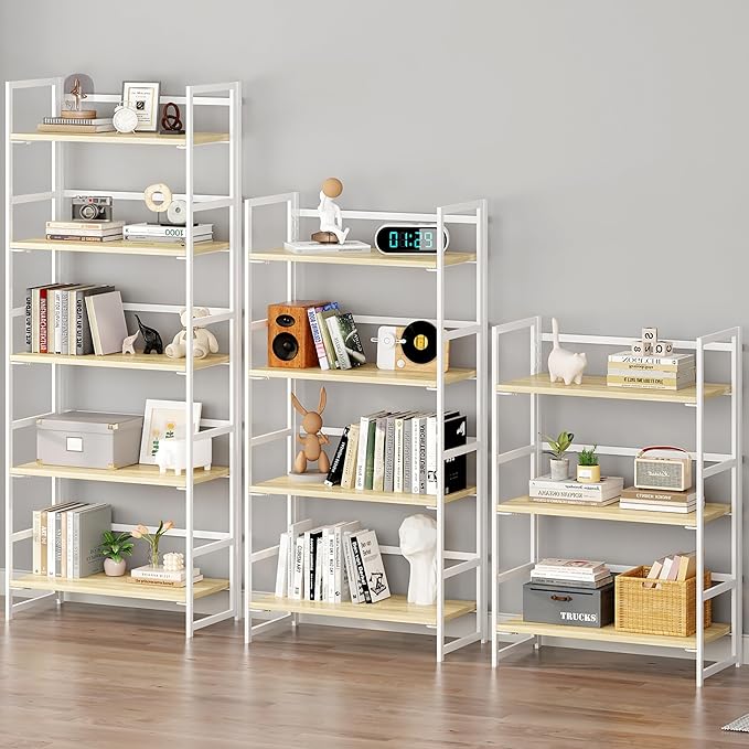 BHG Vintage Multifunctional Folding Bookshelf, No-Assembly Plant Stand Storage Rack Shelves for Home Office (White, 4-Tier)-NeatNest