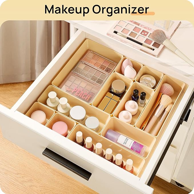 Vtopmart 25 PCS Plastic Drawer Organizers Set, 4-Size Versatile Bathroom and Vanity Drawer Organizer Trays, Storage Bins for Makeup, Bedroom, Kitchen Gadgets Utensils and Office-NeatNest