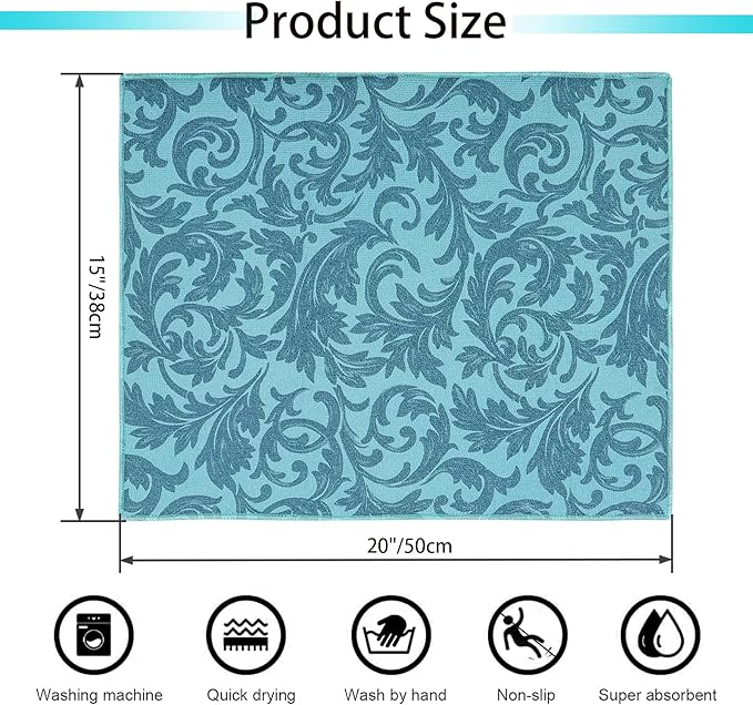 Dish Drying Mat For Kitchen Counter,4 Pack,Large Size 20"X15",Ultra Absorbent Microfiber Drying Mat,Dishes Drainer Pad (4)