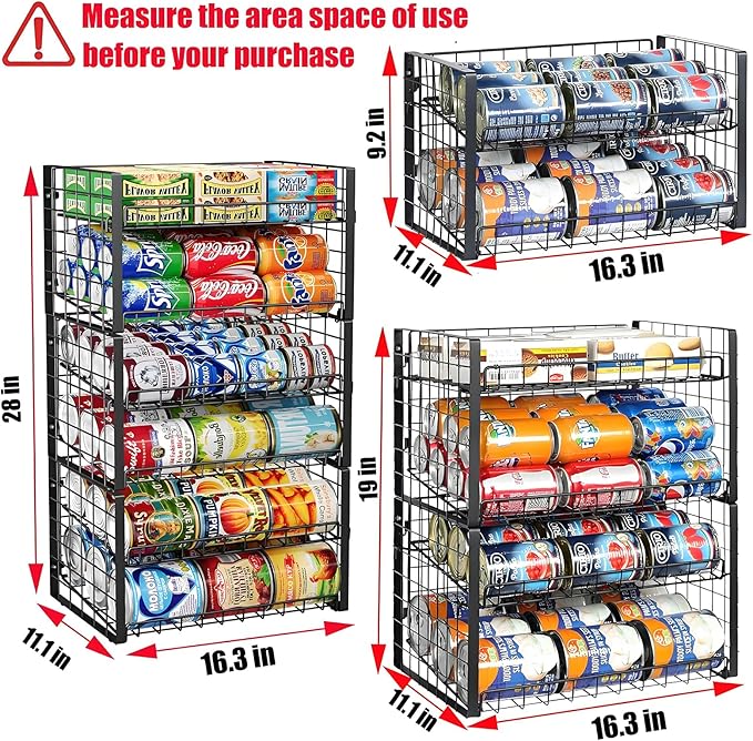JKsmart 2-Tier Stackable Rack Organizer for Pantry, Adjustable Dispenser Holds Up to 90 Cans, Storage Holder for Various Ounces of Canned Drinks, Black, 3 Pack-NeatNest