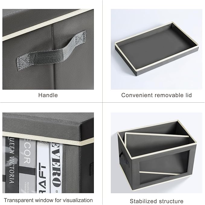 Storage Boxes with Lids - 3 Pack Fabric Clear Window Storage Bins, Collapsible Storage Bins with Lids, Linen Closet Organizer for Clothes, Towel, Blanket, Dark Grey-NeatNest