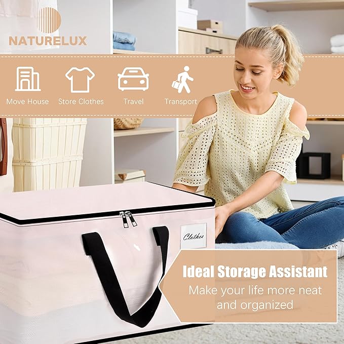 Heavy Duty Moving Bags - Extra Large Packing Bags and Storage Totes, Collapsible and Foldable Option for Moving and Storage, Clear, 93 L - 6 Pack