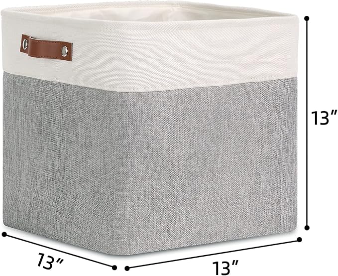 DULLEMELO Cube Basket for Storage, Collapsible Fabric Cube for Organizing, Storage Cube for Closet, Laundry, Nursery, Shelves, Decorative Basket for Gifts Empty (White&Gray)-NeatNest