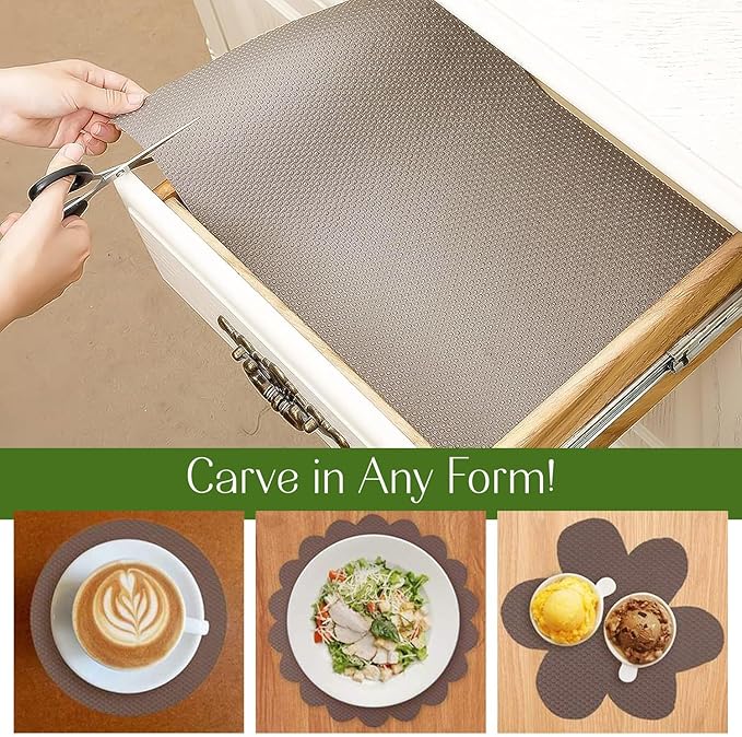 EVALAND 12" x 33 FT Non-Slip Shelf Liner, Non-Adhesive, BPA-Free, Waterproof Pantry Liner for Shelves, Easy to Cut, Oil-Proof Shelf Liners for Kitchen, Cabinets, Drawers, Refrigerator, Beige