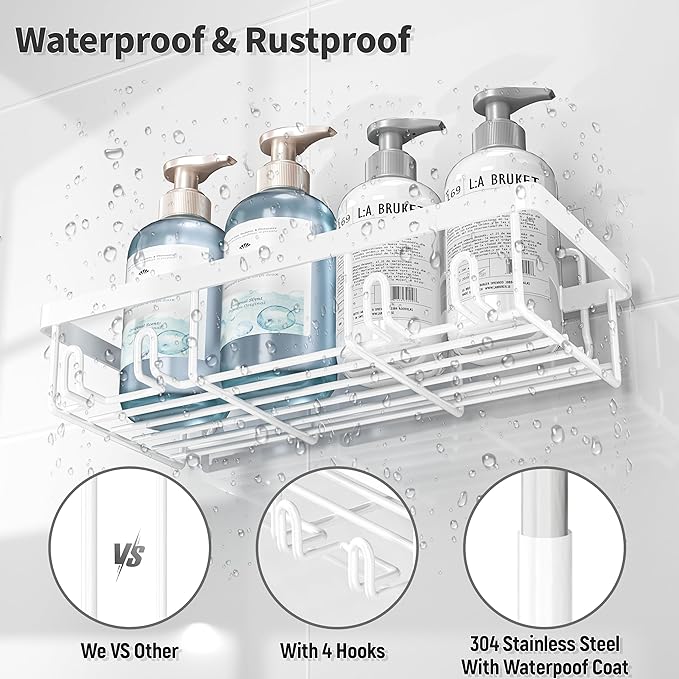 10 Pack Shower Caddy Organizer Rack Shelf for Inside Shower, Self Adhesive Wall Storage Basket Rustproof Stainless Steel Shampoo Holder Bathroom Accessory Decor Set, White-NeatNest