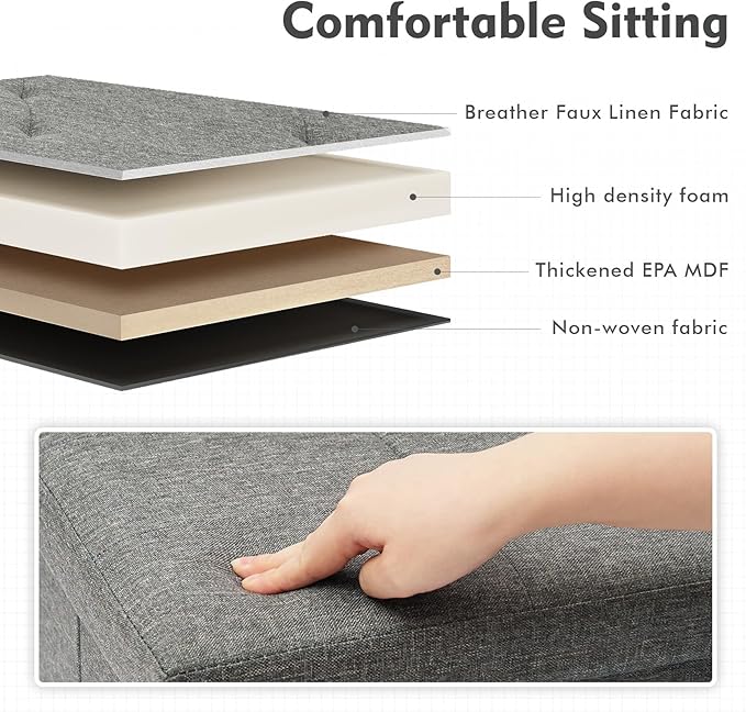 B FSOBEIIALEO Storage Ottoman with Flipping Lids, Ottoman Bench Footrest Seat, Linen 30"x15"x15" (Grey)