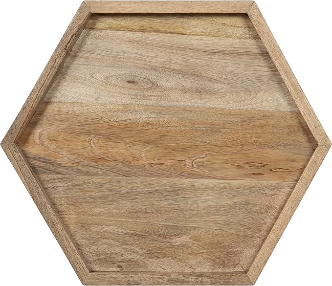 Kate and Laurel Kashvi Modern Hexagon Side Table; 17 x 15 x 20 Natural Wood and Black Decorative Geometric Farmhouse Bedroom Nightstand Table with Tripod Legs and Two Tone Finish