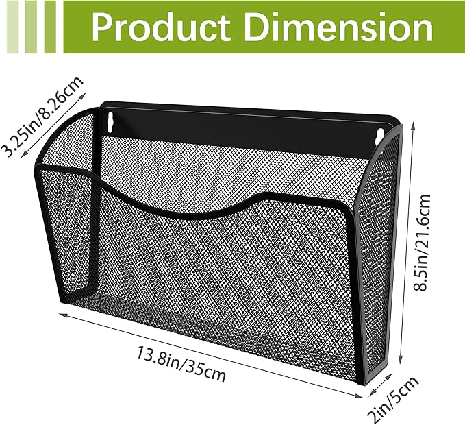 EasyPAG Wall File Holder, Single Mesh Hanging File Organizer for A4 Letter Size Paper, Wall Mount Paperwork Basket for Office, Home, School, Black