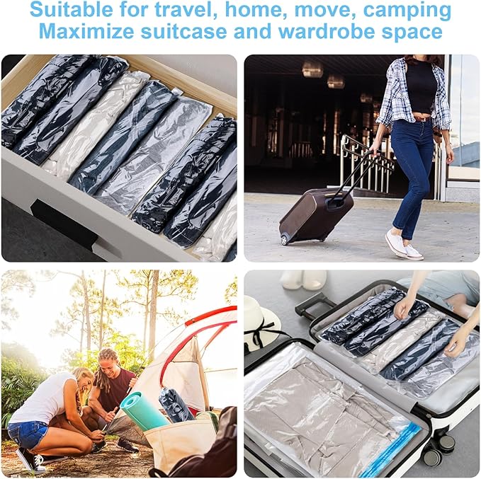 Compression Bags for Travel, 10 PCS Space Saver Bags, Hand Roll Vacuum Packing Bags for Travel, No Vacuum Needed, (3 Large, 3 Medium, 4 Small), Clothing, Luggage, Home Organizers Storage Bags-NeatNest