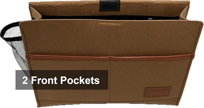 Bedside Caddy,Felt Bedside Storage Organizer, Hanging Storage for Dorm Bed Sofa for tablet Magazine Phone Remotes Water Bottle Holder (Khaki)-NeatNest