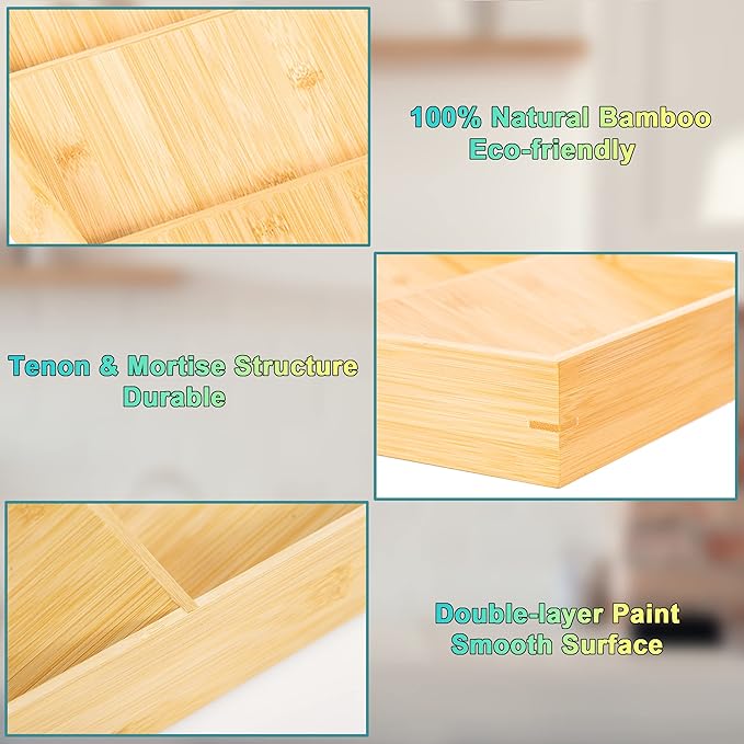 Bamboo Spice Rack Organizer for Drawer 3 Tier Bamboo Spice Tray Cabinet for Kitchen Storage and Organizer (Pre-Measure Your Drawer)(1 Pack, Drawer)-NeatNest