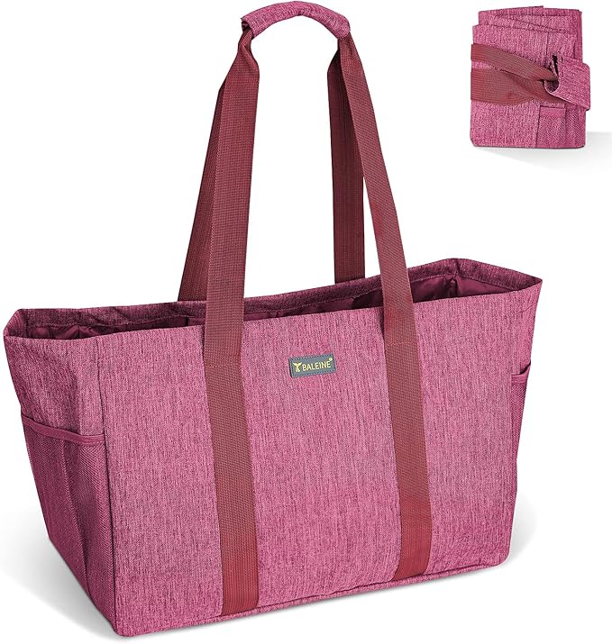 BALEINE Soft 9 Gallon Extra Large Utility Tote, Foldable Reusable Storage Bag (Berry Pink)-NeatNest