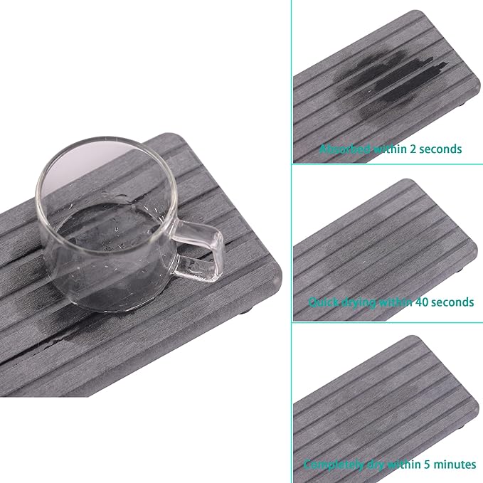 2 PCS Water Absorbent Diatomite Coasters (12.2" x 4"), Grooved Design, Water Absorbing Stone Used for Hand Soaps & Plants & toiletries in The Modern Home-NeatNest