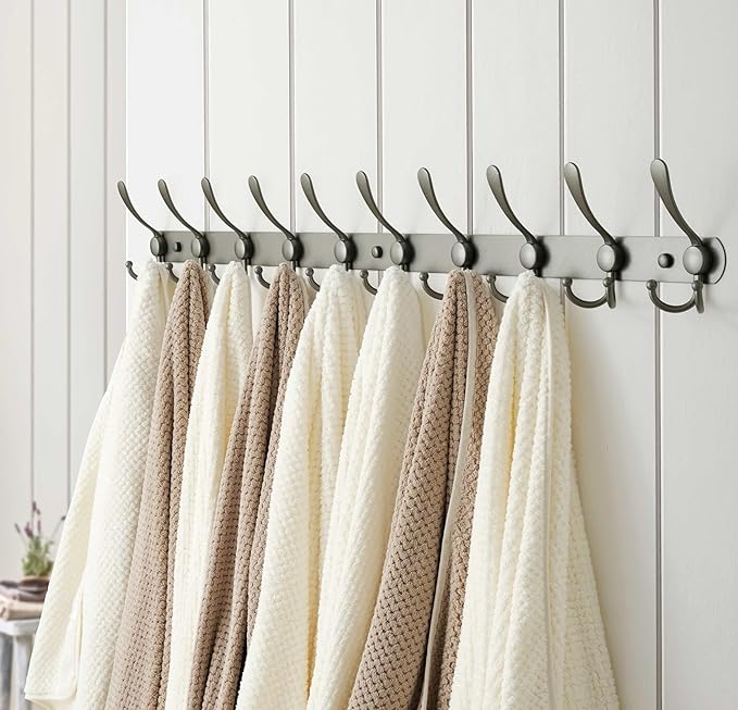 Dseap Coat Rack Wall Mount - 38” Long 10-Tri-Hooks Heavy Duty Coat Hanger Rail Wall Hooks for Hanging Coats Hats Clothing Clothes Purse Mudroom Entryway, Gray-NeatNest