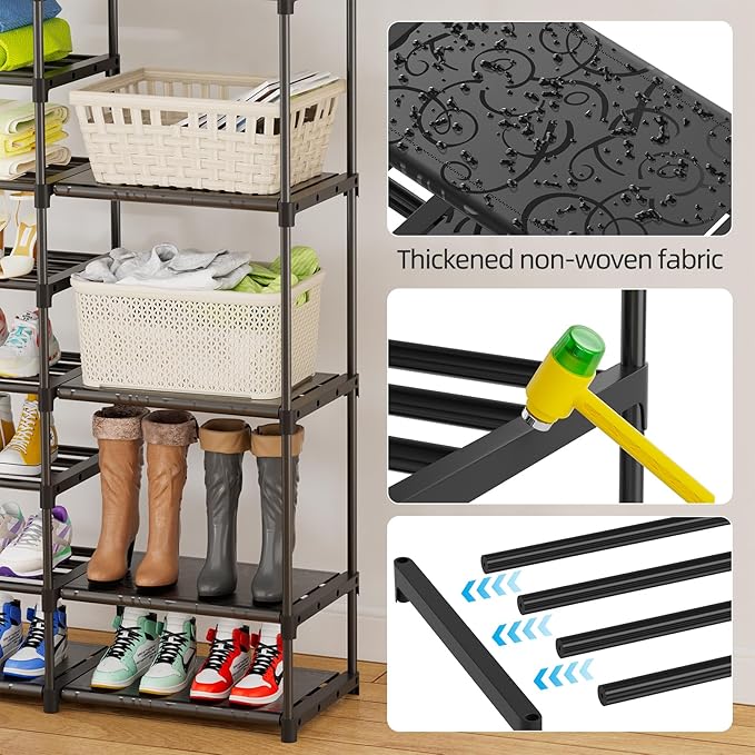 12-Tier Shoe Rack, Shoe Organizer for Large Capicity, Wire Rack Shelf Shoes for Closet or Garage, Expandable Design, Black-NeatNest