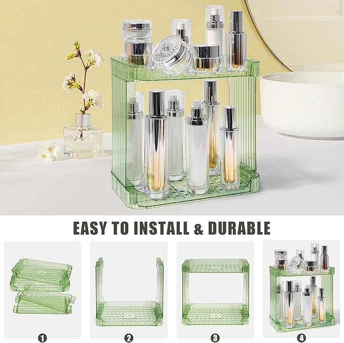 Bathroom Counter Organizer Cosmetics Skincare Organizers Skincare Makeup Organizer Countertop Holder for Perfume-2 Tier-Green