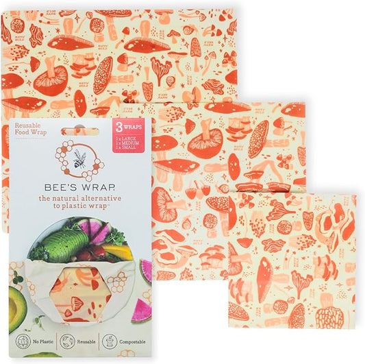 Bee's Wrap Beeswax Wraps for Food - Mushroom Magic 3 Pack (S, M, L) Made in USA Reusable & Organic Food Wraps, Sandwich Wrap & Bowl Covers - Eco-Friendly Alternative to Aluminum Foil & Plastic Wrap-NeatNest
